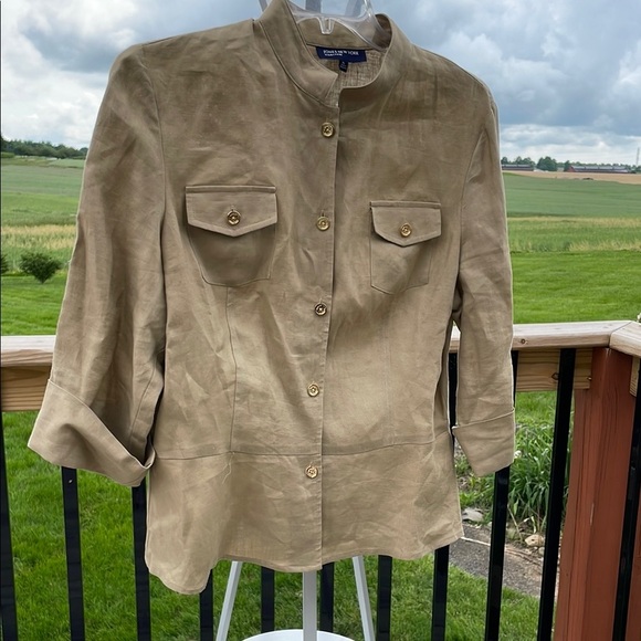 Jones New York Jackets & Blazers - Jones New York Tan Utility Jacket with Stand-Up Collar